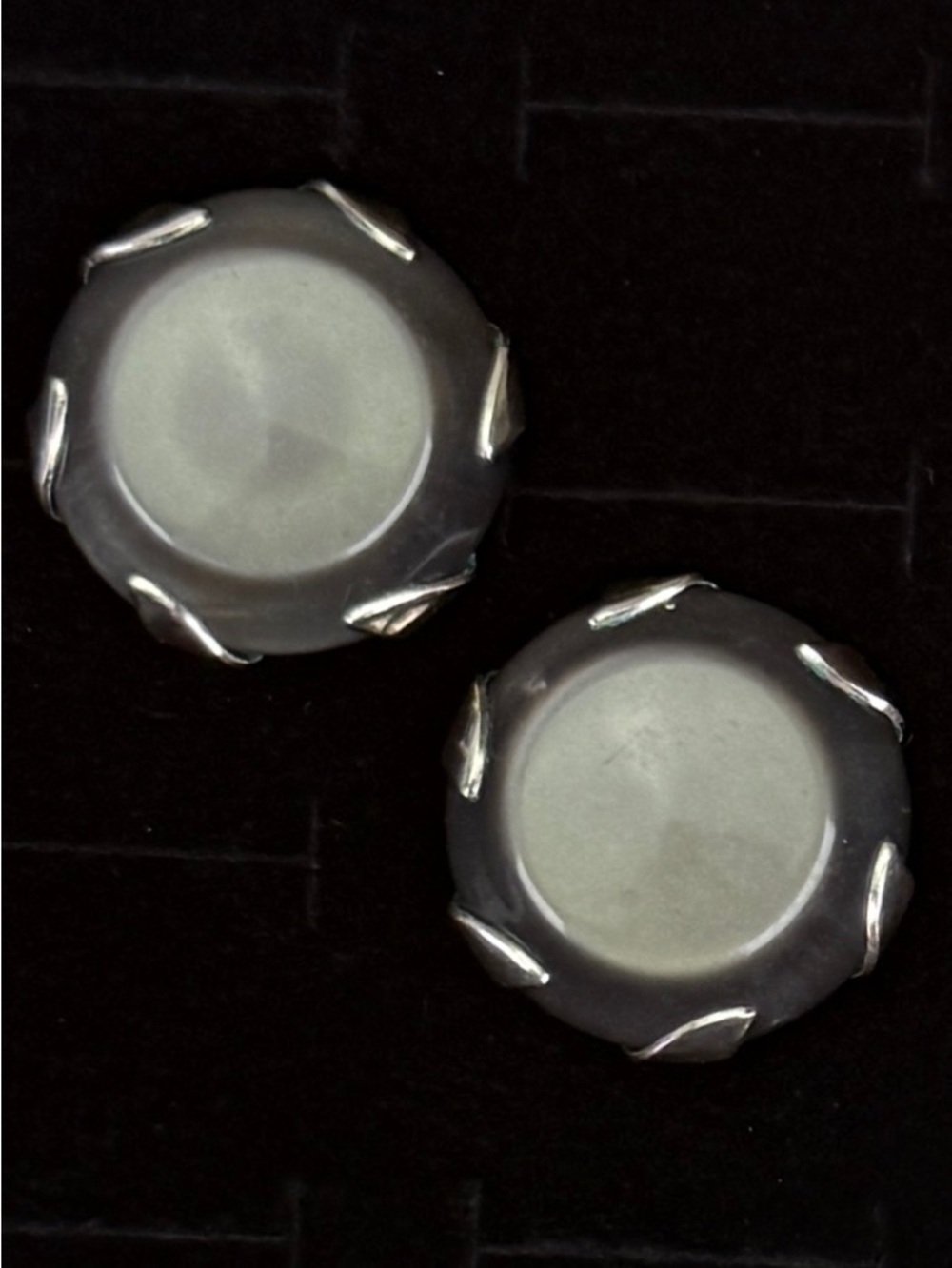 Vintage, silvertone and charcoal, gray costume clip on earrings
